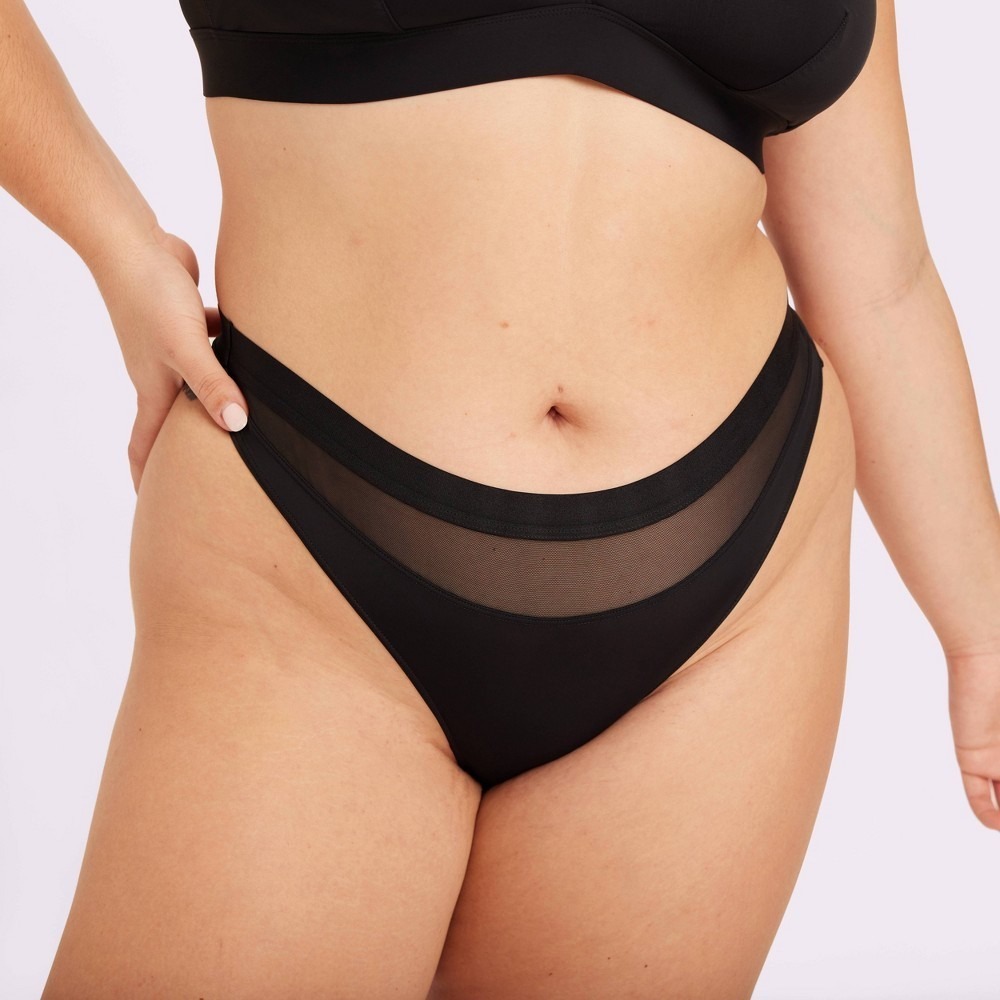 Parade Re:Play Thong Panties Womens XL Eightball Black Mesh Panel NWT
